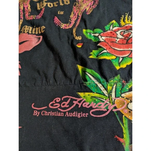 Vintage Ed Hardy Long Baby Tee Panther Rose Tattoo Tunic Christian Audigier L - Picture 5 of 15